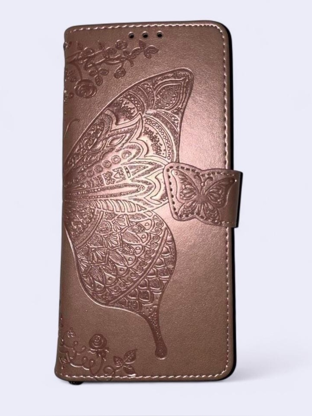 Samsung 11 Butterfly-Embossed Rose Gold Wallet Phone Case - Women Accessories